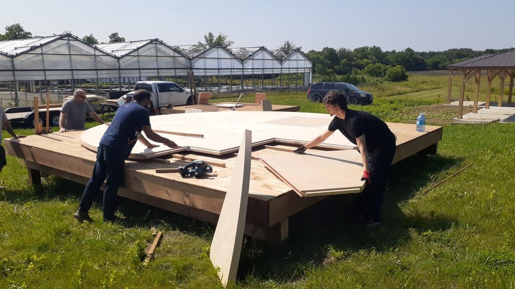 Installing portable insulated round yurt floor on deck